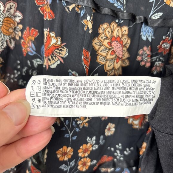 Forever 21 Black Floral Boho Babydoll Mini Dress Women’s‎ Large Tiered Skirt - Picture 13 of 16